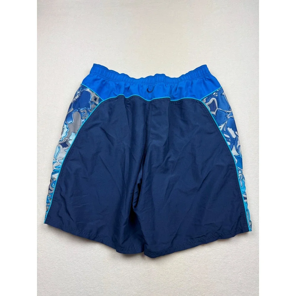 Nike XXL‎ Blue Swim Trunks Board Shorts Men's Floral Sides Elastic Mesh Lined